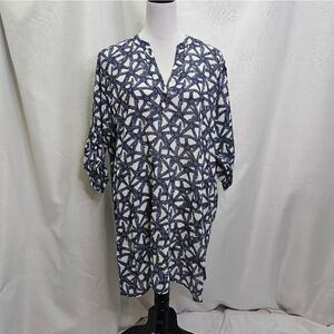 Top It Off Blue and White Cotton Swimsuit Coverup Size XL
